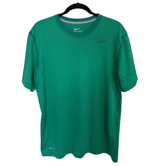 Nike Men's Dri-Fit Touch Training T-Shirt Green Stripe Size Large Short Sleeve - Picture 1 of 6